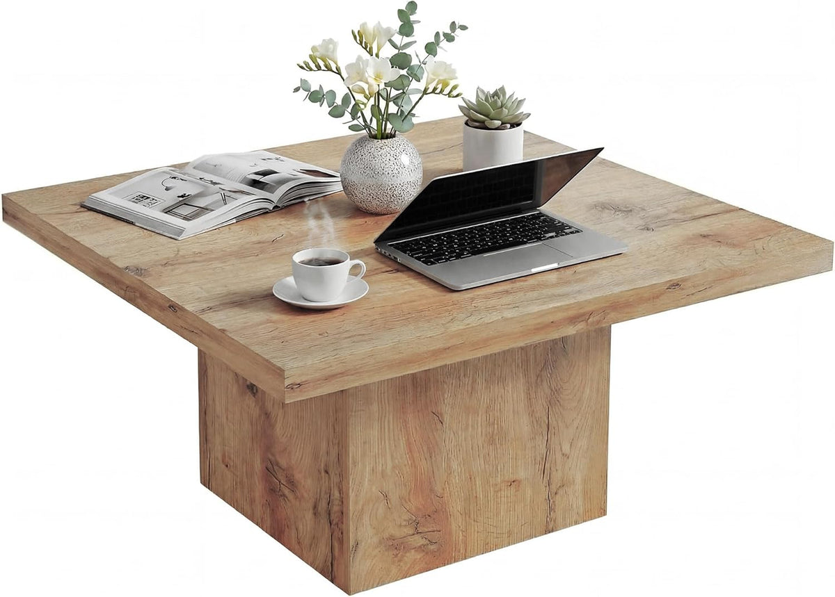 HOMCOM Square Coffee Table, Center Table with 1.6" Thick Tabletop for Living Room, Easy Assembly, 31.5"x31.5", Light Brown Wood Grain