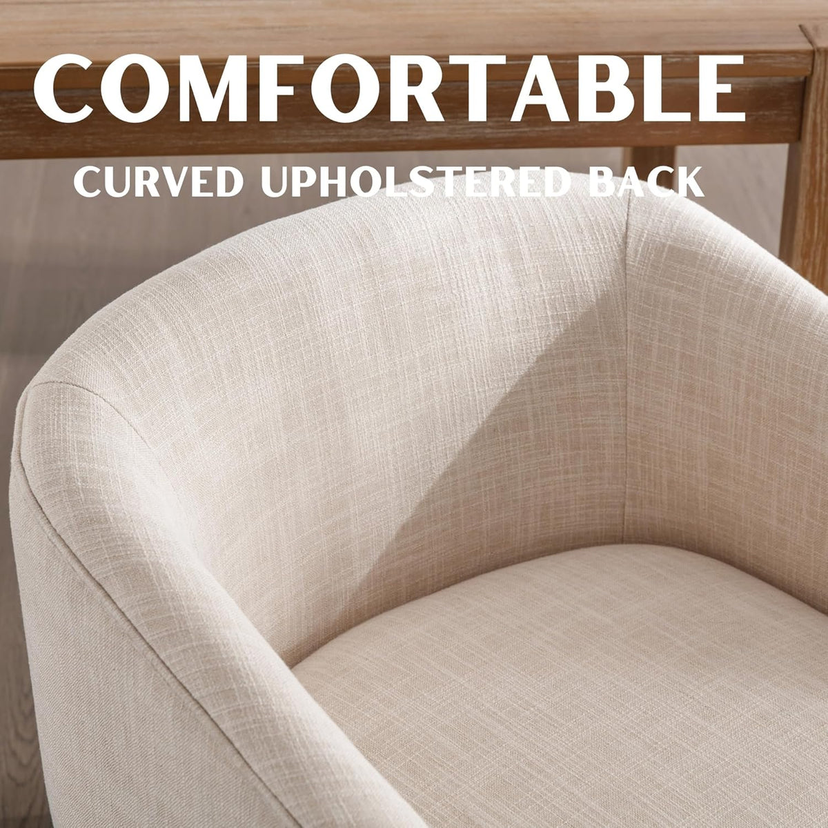 RIVOVA Beige Mid Century Modern Dining Chairs Set of 4, Farmhouse Linen Upholstered Accent Curved Backrest Kitchen Chairs Armchairs with Natural Wood Legs, Beige