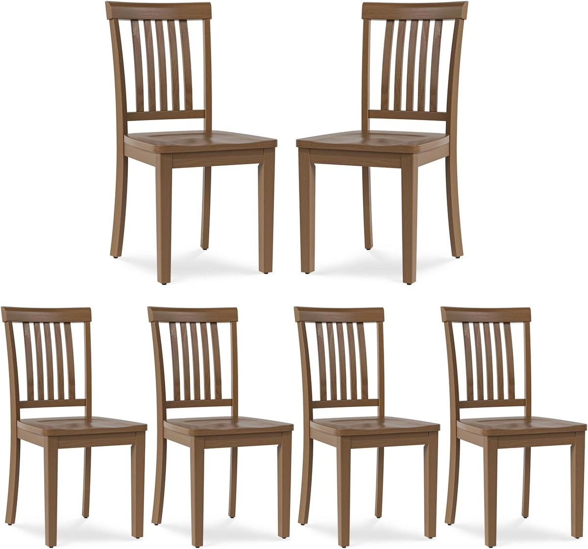 COLAMY Wooden Dining Chairs Set of 6, Solid Rubberwood Kitchen & Dining Room Chairs, Farmhouse Rustic Side Chairs for Dining Table, Anti-Slip Protection, Classic Windsor Style Seating, Oak Light Brown