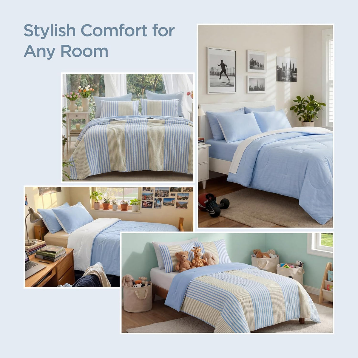 Bedsure SleepEase Cooling Comforter King Size for Summer, 3 Pieces Striped Seersucker Cooling Comforters for Hot Sleepers, Double-Sided Cool Tech Bedding Set with 1 Breathable Comforter, 2 Pillowcases