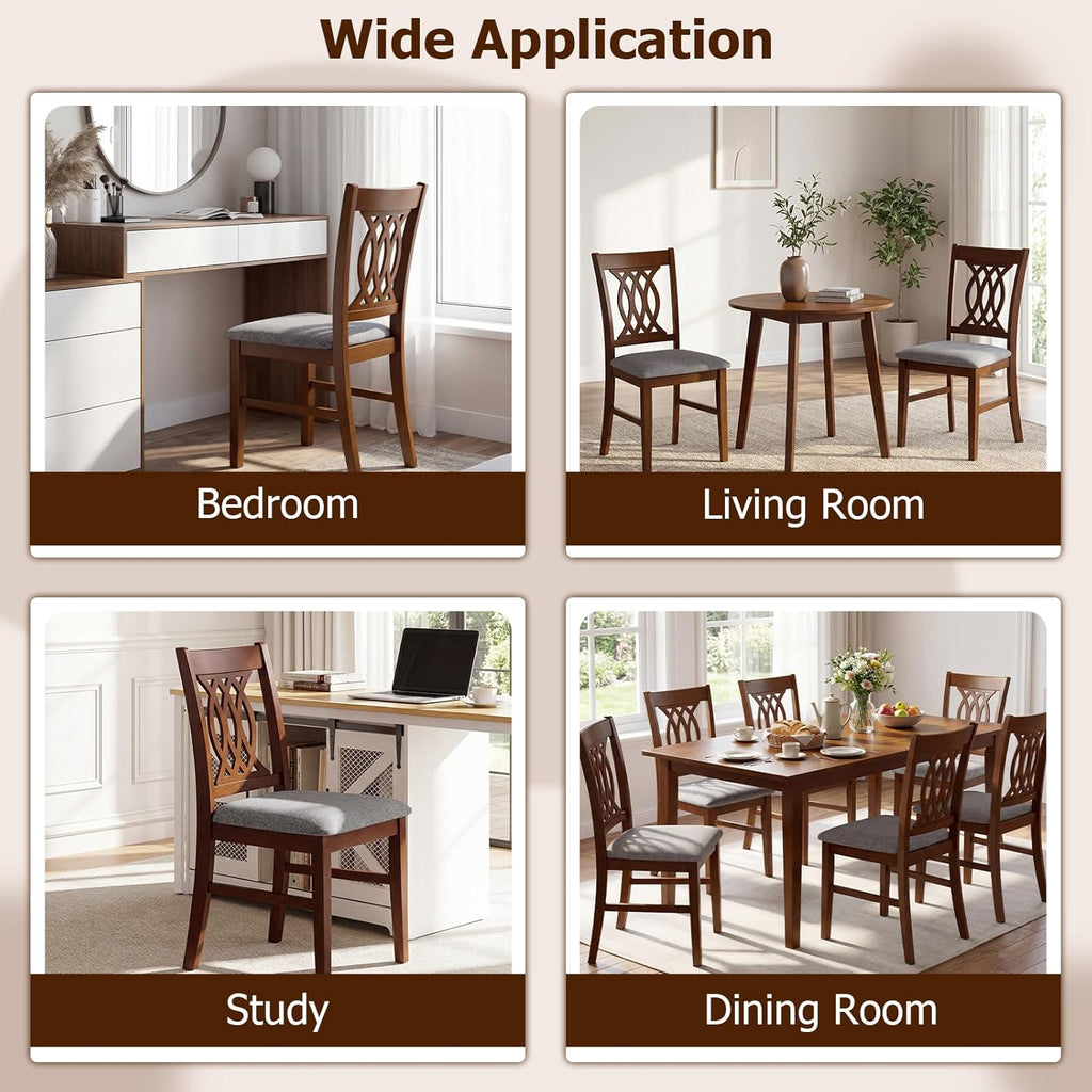 Giantex Upholstered Dining Chairs Set of 4, Farmhouse Fabric Side Chairs w/Cushioned Seats, Patterned Backrests, Sturdy Rubber Wood Frames, Wooden Accent Chairs for Kitchen, Dining Room