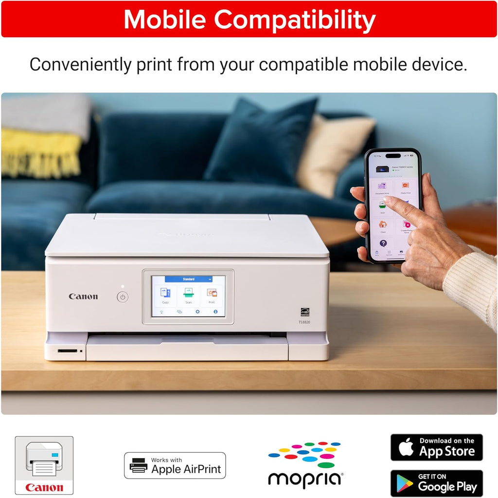 Canon PIXMA TS8820 Wireless Printer, Best for Home Photo Printing, Copy and Scan, White