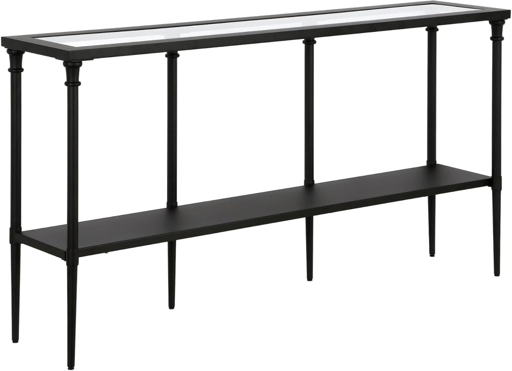Nellie 55'' Wide Rectangular Console Table with Metal Shelf in Blackened Bronze