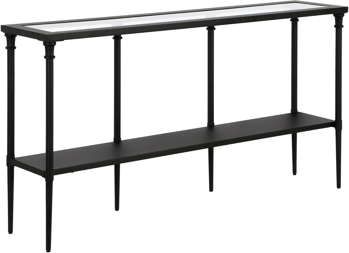 Nellie 55'' Wide Rectangular Console Table with Metal Shelf in Blackened Bronze