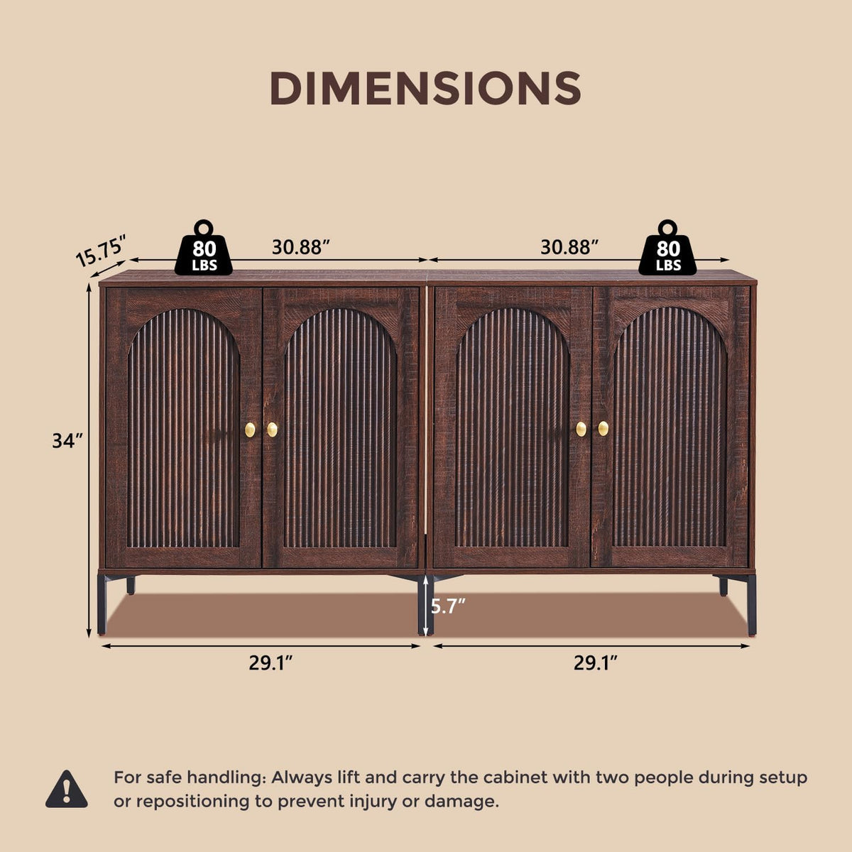 IFGET Modern Buffet Cabinet with Storage, 61.75" W Fluted Arched Sideboard Cabinet w/Adjustable Shelves, Wooden Modular Coffee Bar for Dining Room, Kitchen, Living Room, Entryway, Brown