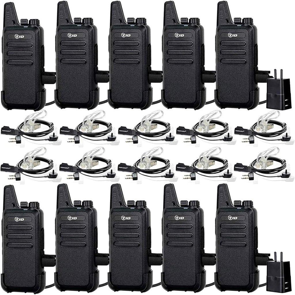 TIDRADIO TD-M8s 2 Way Radio Walkie Talkies Rechargeable VOX License-Free Two Way Radio with Earpiece Walkie Talkies for Adults School Church Restaurant Business Office (10 Pack)