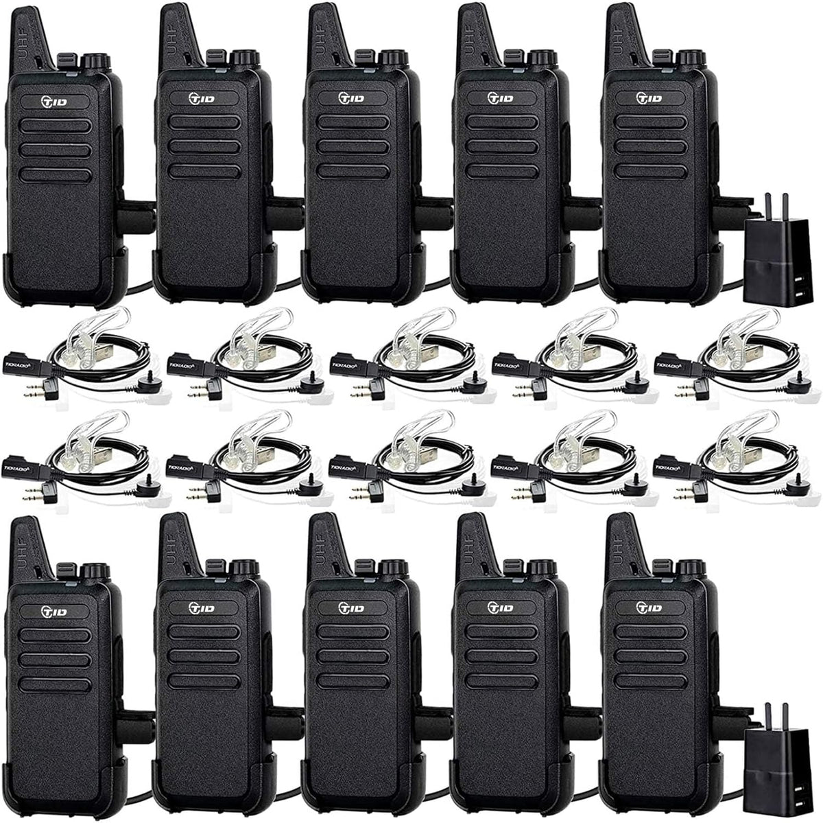 TIDRADIO TD-M8s 2 Way Radio Walkie Talkies Rechargeable VOX License-Free Two Way Radio with Earpiece Walkie Talkies for Adults School Church Restaurant Business Office (10 Pack)