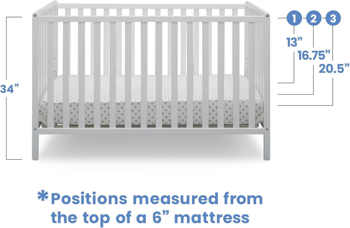 Delta Children Heartland 4-in-1 Convertible Crib - Greenguard Gold Certified, Bianca White