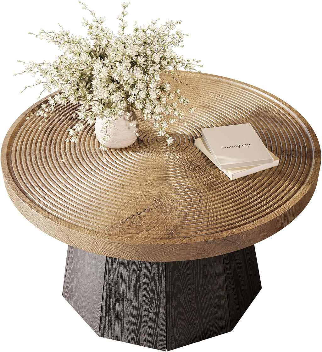 LITTLE TREE Round Coffee Table for Living Room, 31.5-Inch Farmhouse Center Table, Modern Circle Wooden Tea Tables for Office, Small Space, Reception, Brown