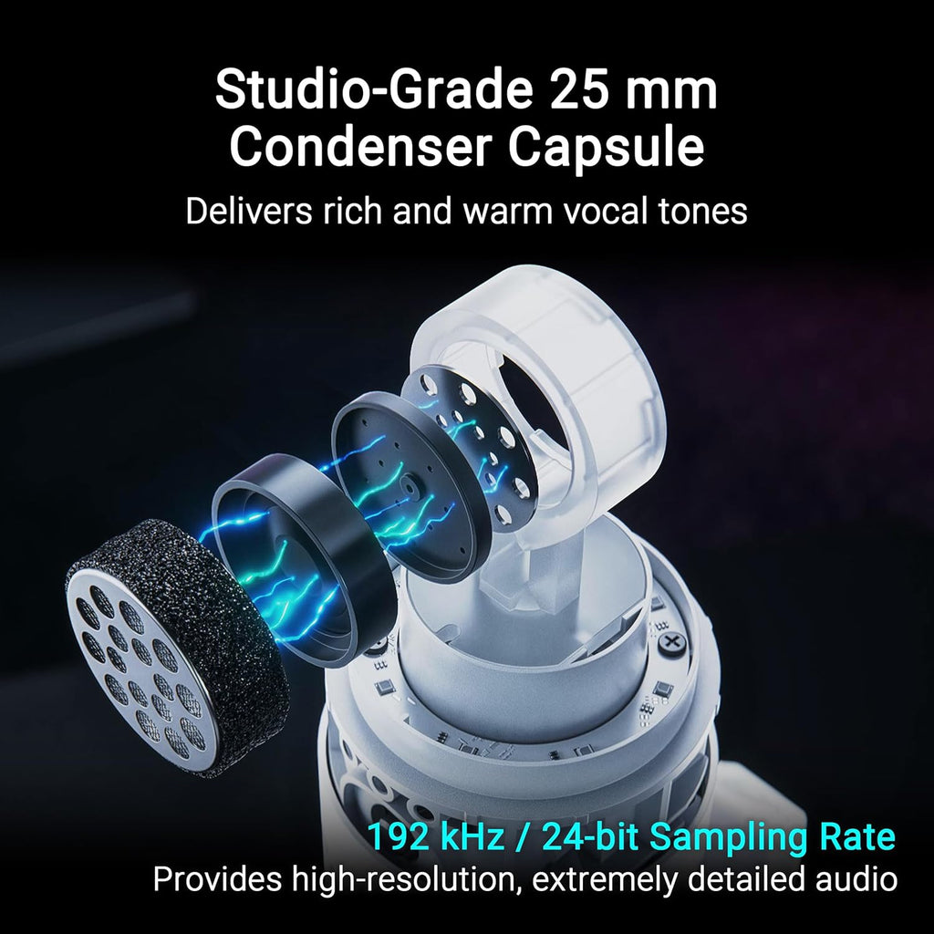 ASUS ROG Carnyx RGB Condenser Gaming Microphone Black (Gaming, Streaming and Podcast, 25 mm Capacitor Capsule, 192 kHz / 24 Bit Sampling Rate, High Pass Filter, Pop Filter, Metal Holder, Aura Sync)