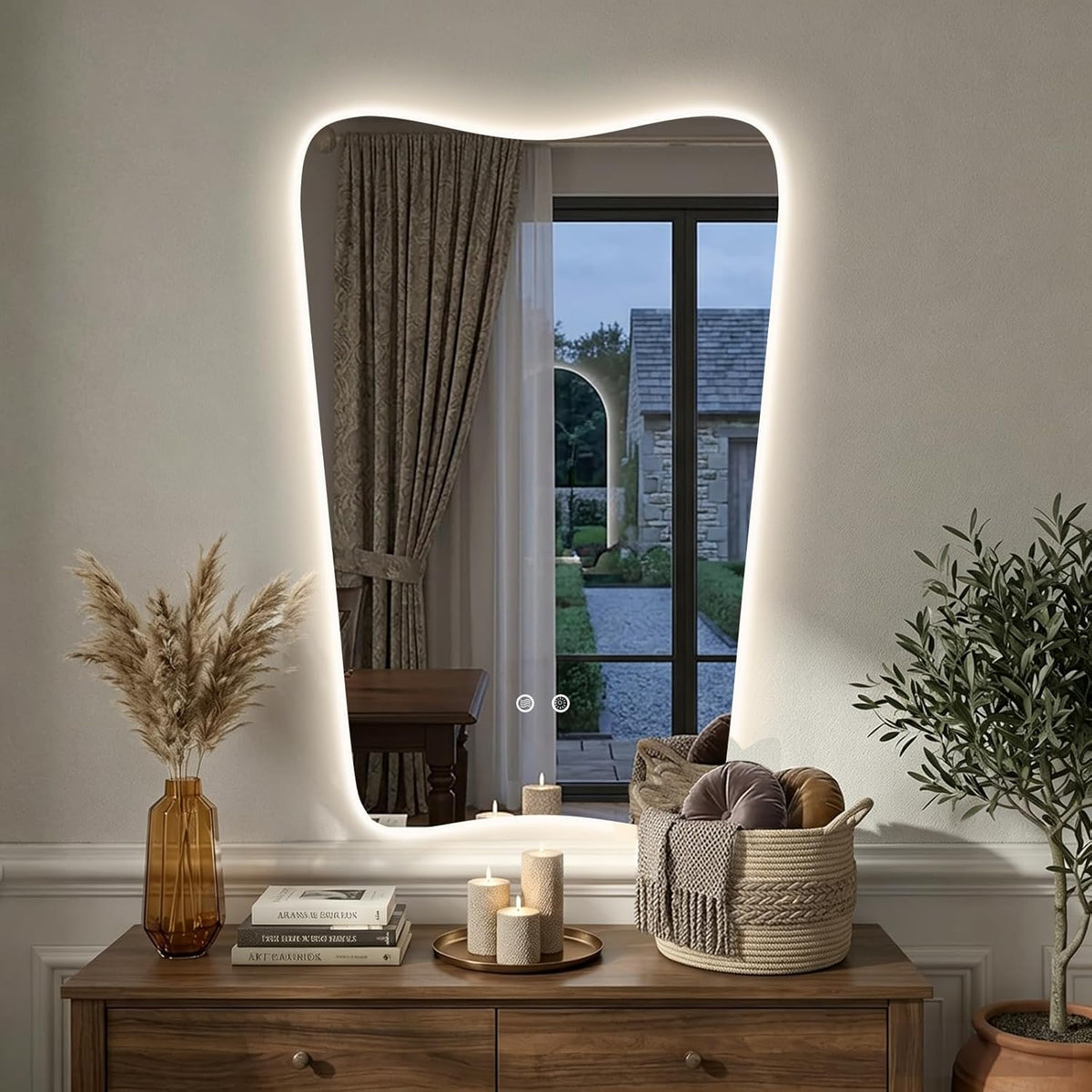 24x36 Inch Led Wall Mirror Decorative Backlit Bathroom Mirror Frameless Vanity Mirror Fog-Proof 3 Color Changing Shatter-Resistant Touch Sensor Suitable for Bedroom Living Room