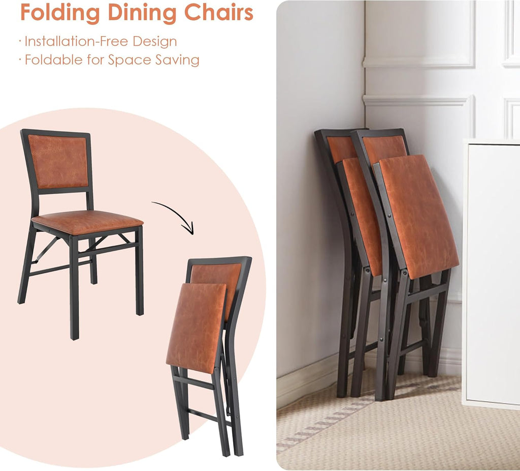 VECELO Folding Chairs Set of 4 with Cushion, Foldable Padded Seats with Heavy Duty Metal Frame for Kitchen/Dining/Living Room, No Assembly & Space Saving Design, Chestnut Brown