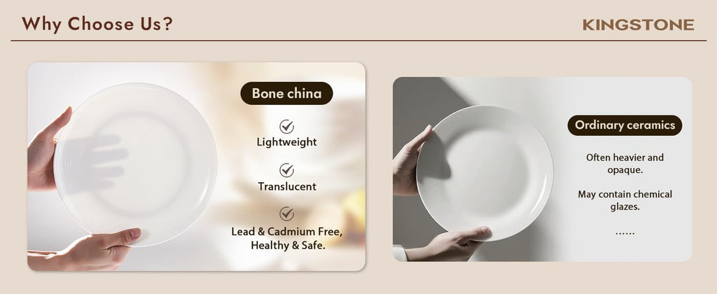 KINGSTONE 24-Piece Bone China Dinnerware Set with 40-Piece flatware, Ivory White Lightweight Porcelain Service for 8, for Family Dining, Restaurants, Gifting, Microwave and Dishwasher Safe