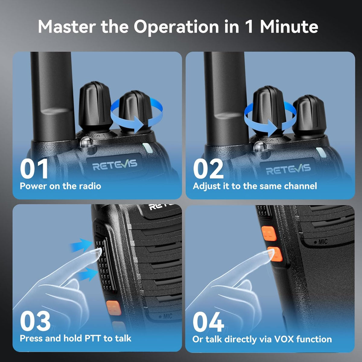 Case of 6,Retevis H-777 Walkie Talkies for Adults Long Range, Rechargeable Two-Way Radios,with 6-Way Multi Unit Charger,Flashlight Handheld Business 2 Way Radios
