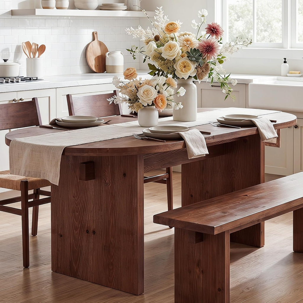 Tribesigns 63-Inch Oval Dining Table, Farmhouse Solid Wood Kitchen Table for 4-6, Large Dinner Furniture with Double Pedestal for Dining Room