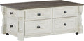 Signature Design by Ashley Havalance Farmhouse Lift Top Coffee Table with 4 Storage Drawers and Small Storage Tray, Whitewash