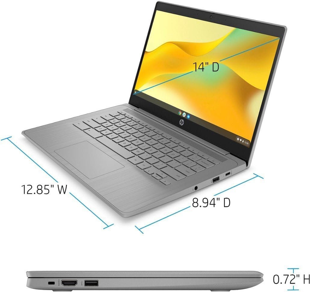 HP 2023 Chromebook Laptop, 14 Inch Display, Intel Celeron N4120 Processor, 4GB RAM, 64GB eMMC, Intel UHD Graphics 600, WiFi, Bluetooth, Chrome OS, Modern Gray
