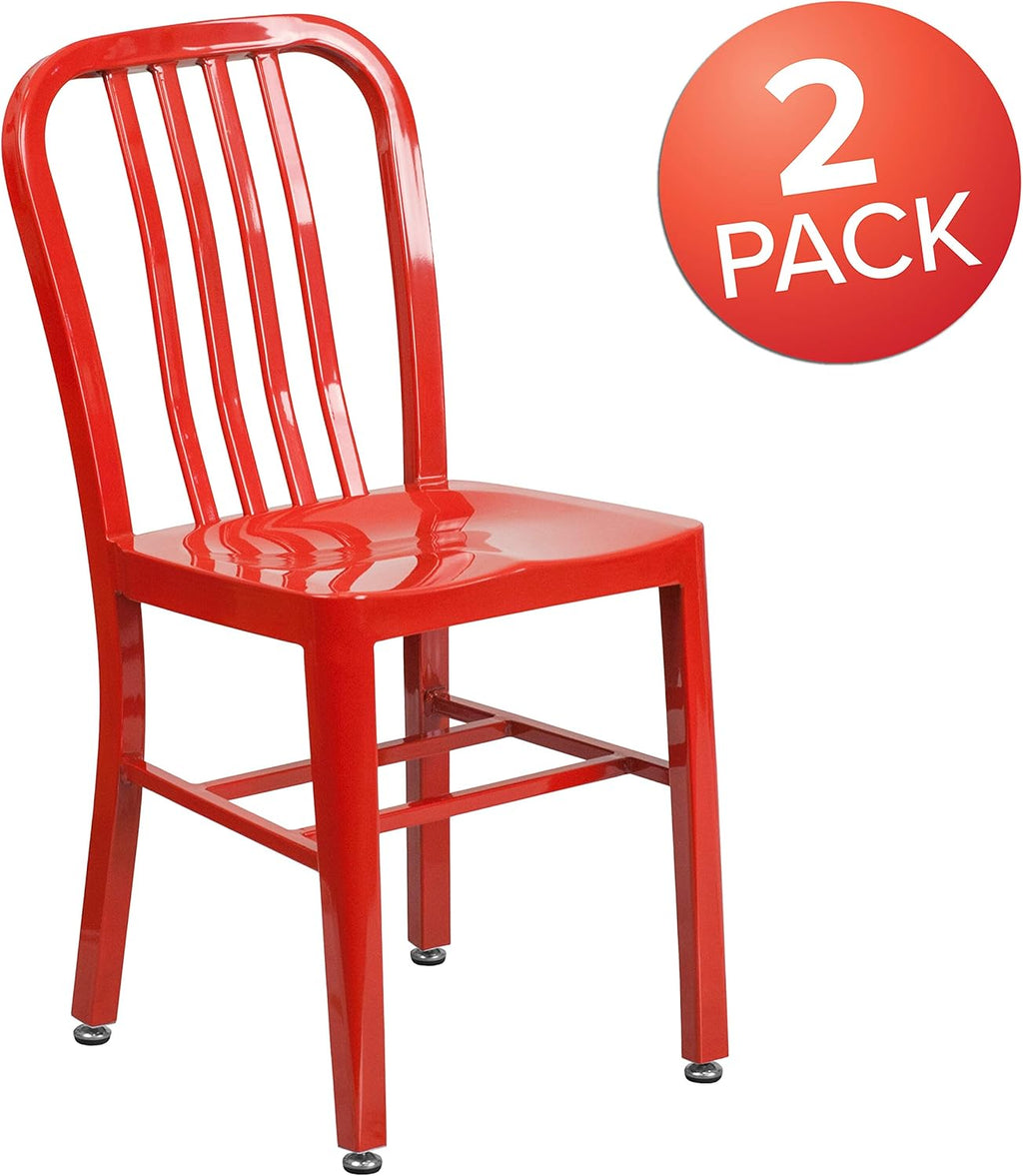 Flash Furniture Gael Indoor/Outdoor Modern Metal Dining Chairs, Commercial-Grade Galvanized Steel Restaurant Chairs, Set of 2, Red