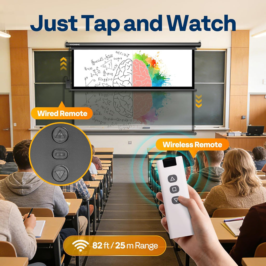 VIVOHOME Motorized Projector Screen with Remote, 16:9 84 Inch Auto Electric Projection Screen, HD 4K Movie Screen for Home Theater, Cinema, Office (73 x 41 Black)
