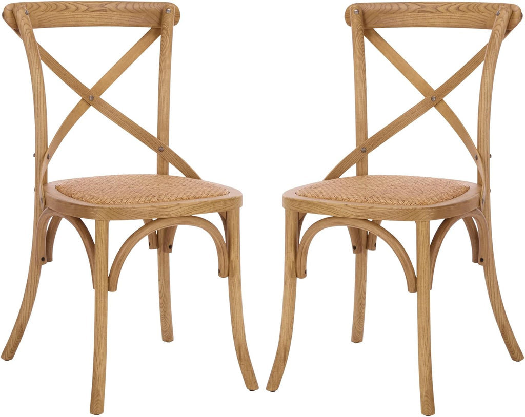 SAFAVIEH Furniture - Franklin X-Back Side Chair Set of 2 - 18.1" Seat Height - Oak - Rattan - Farmhouse X-Back Design - Ideal for Dining Room, Kitchen - Fully Assembled (AMH9500C-SET2)