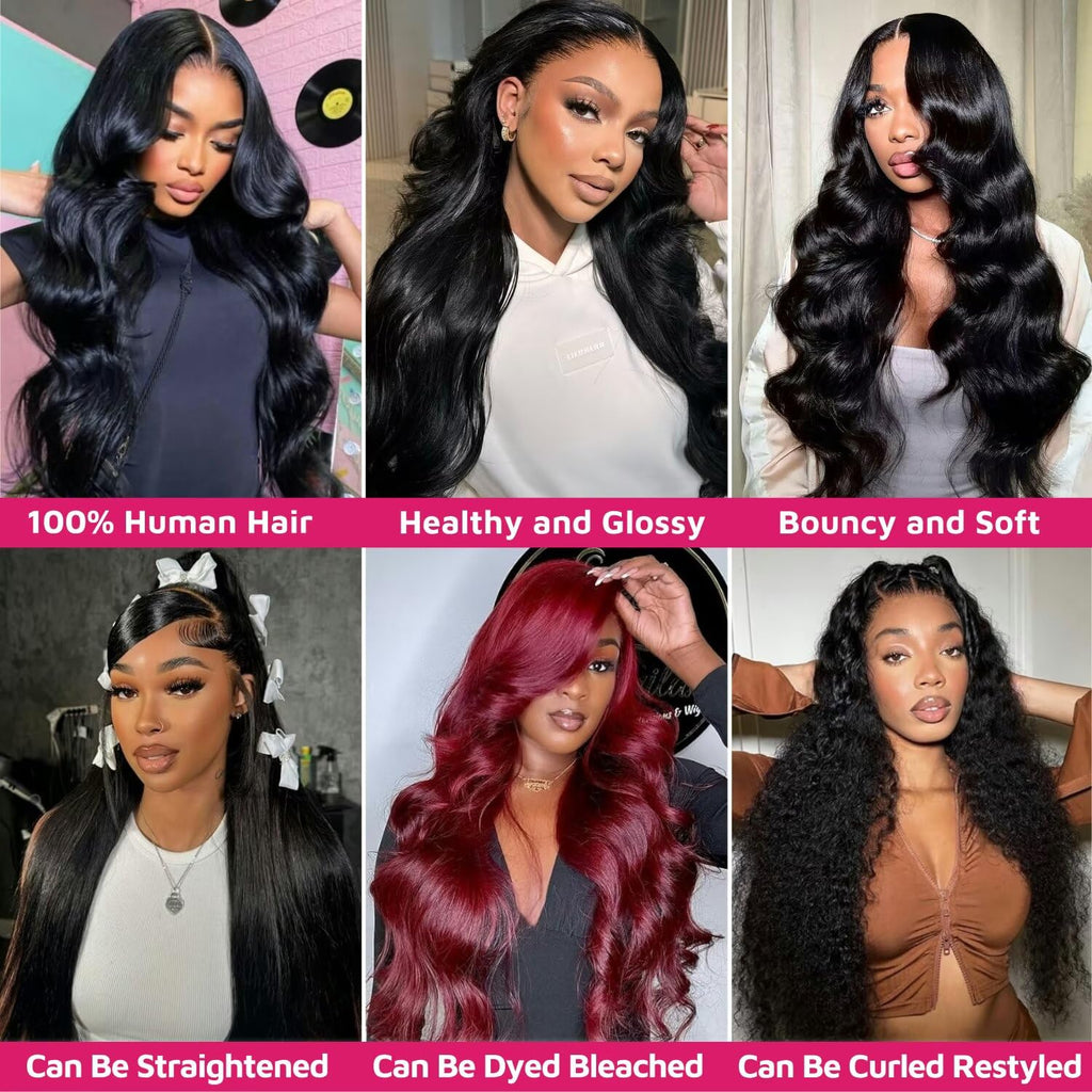 12A Human Hair Bundles 22 24 26 28 Inch Body Wave Bundles Human Hair 100% Unprocessed Brazilian Virgin Weave 4 Bundle Real Natural Black Wet and Wavy Human Hair Extensions 1B Color for Women