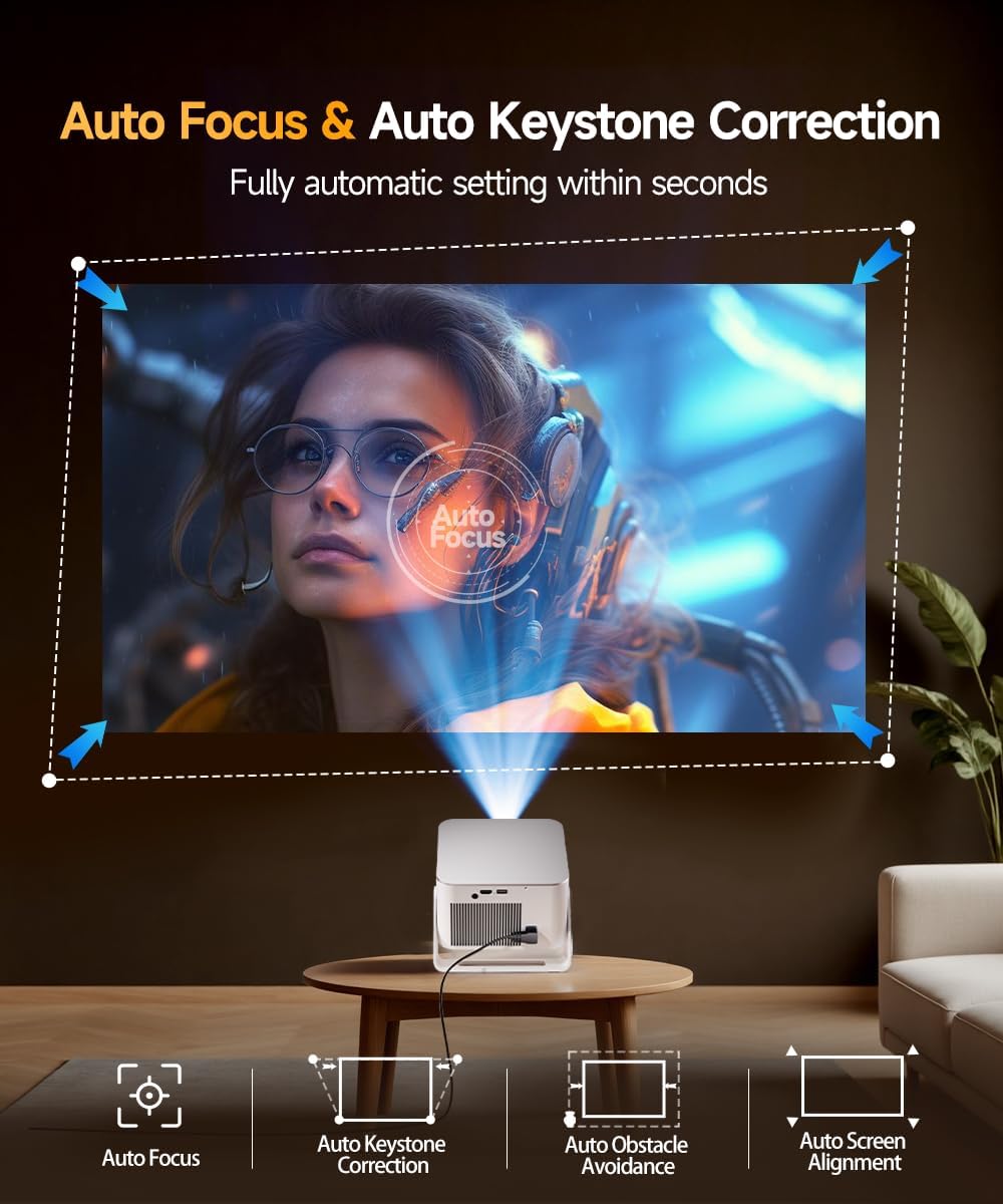 Smart Projector with 4K 8K Support, Mini Projector with Wifi6 and Bluetooth5.4, 600 ANSI, Auto Focus & Obstacle Avoidance 1080P Portable Movie Proyector for Home Outdoor, Magcubic HY350Max