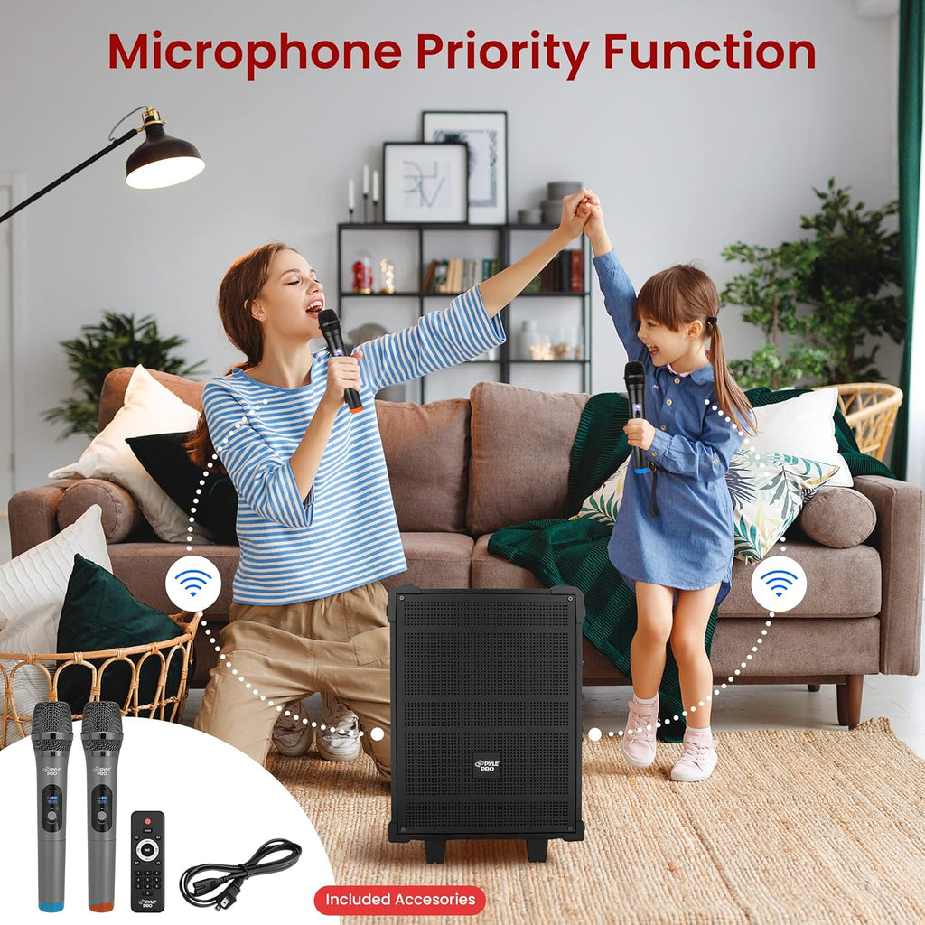 Pyle 8'' Portable Wireless Bluetooth Speaker System - Built-in Rechargeable Battery, Wireless Microphone, USB/Micro SD/FM - 350 Watt - FM Radio with Digital LED Display, PWMA899A