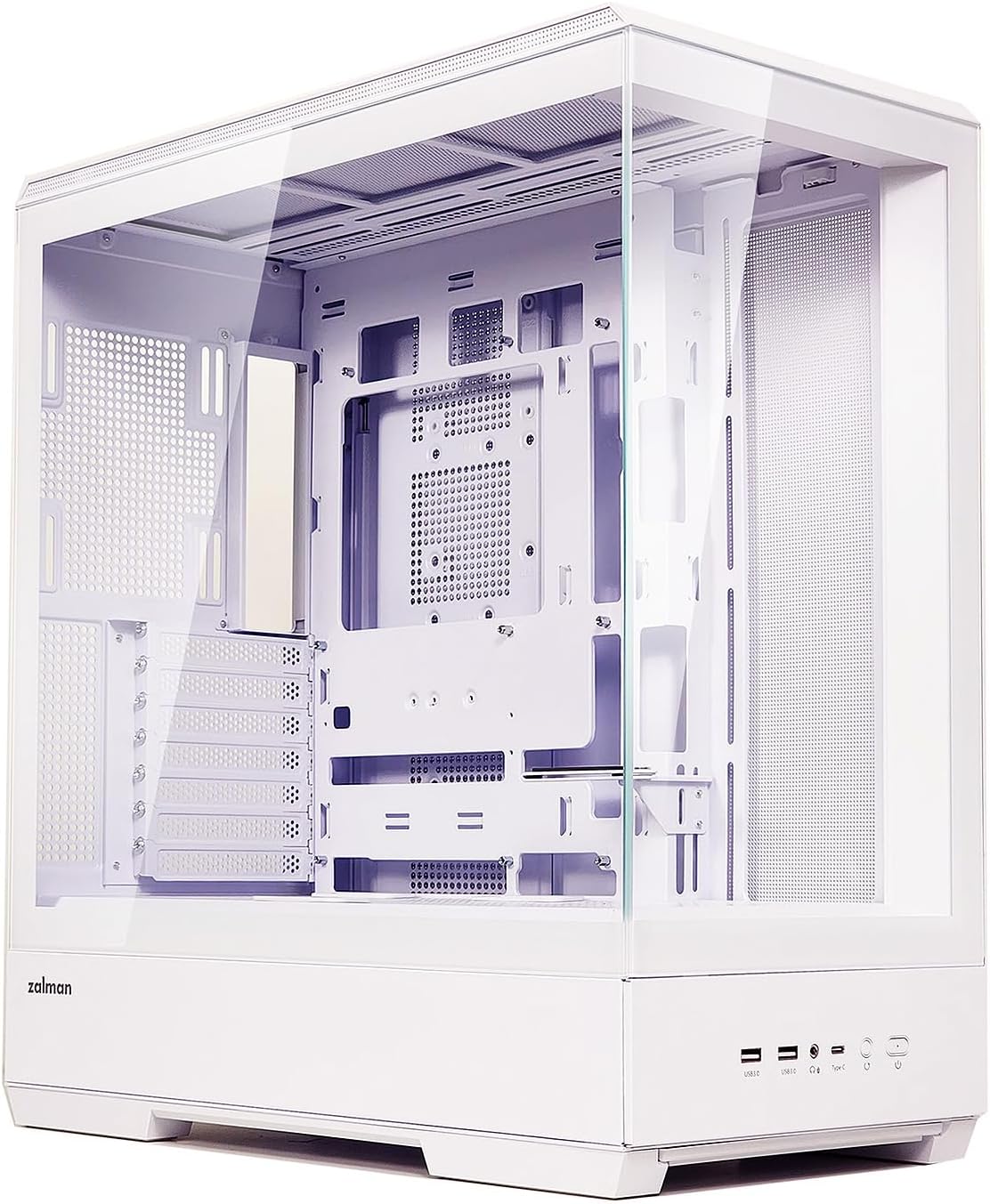 Zalman P50 ATX Mid-Tower Premium PC Case - Panoramic Tempered Glass, Hinged Cable Management Doors, Back-Connect Motherboard Compatible, Barebone Computer Chassis, White