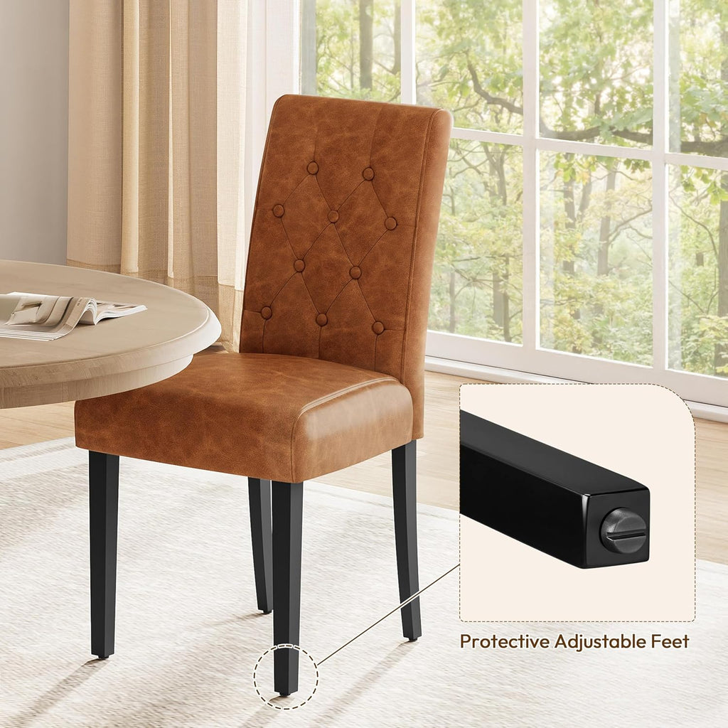 Yaheetech Dining Chairs Set of 6 Modern Style Faux Leather Dining Room Chairs with Solid Wood Legs and Button Tufted Padded for Home Kitchen, Retro Brown