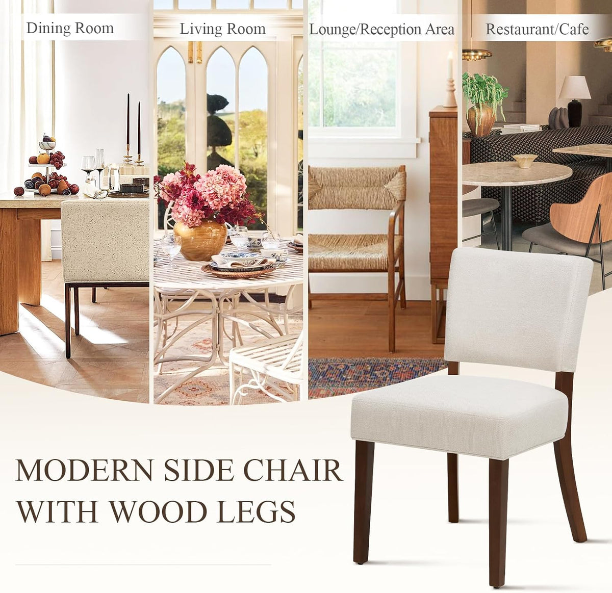 COLAMY Upholstered Dining Chairs Set of 6, Modern Kitchen Chairs with Back, Farmhouse Fabric Side Dining Room Chairs with Wood Legs for Dining Room Kitchen Restaurant, Beige