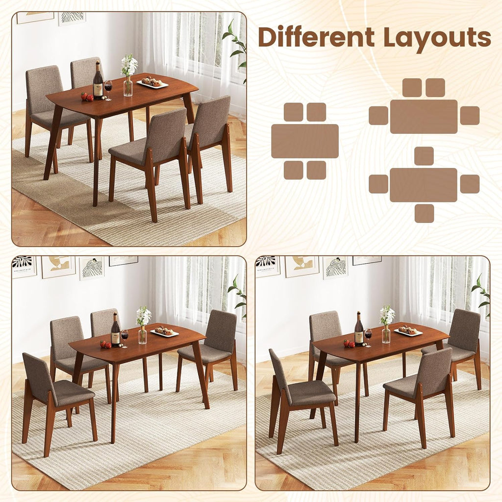 Giantex Dining Table Set for 4, Rectangular Kitchen Table and Chairs Set w/Rubber Wood Frame, Padded Seats & Backrests, Space-saving Dinette Set for Small Space, Apartment, Dining Room, Breakfast Nook