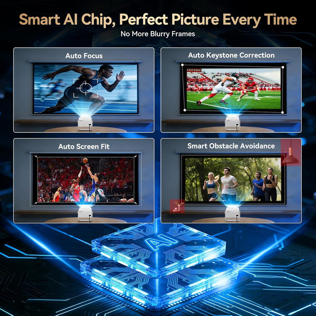 【Officially-Licensed APP & 4k Support】Smart Projector with 5G WiFi and Bluetooth with Auto Focus & Keystone, Native 1080P Outdoor Movie Projector Bedroom/Home/Celling