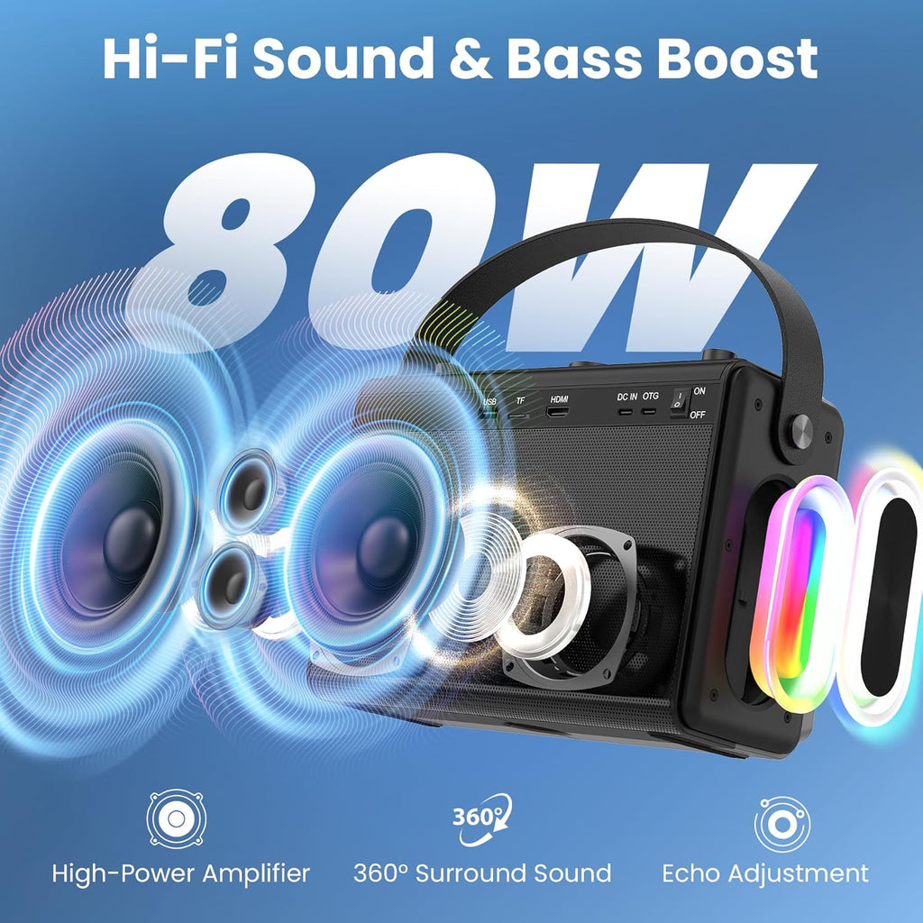 Karaoke Machine for Adults, Built-in 10.1" HD Lyrics Screen, Supports WiFi Bluetooth HDMI USB and TF, Portable Karaoke Player with 2 Wireless Microphones for Home Party Family Gathering