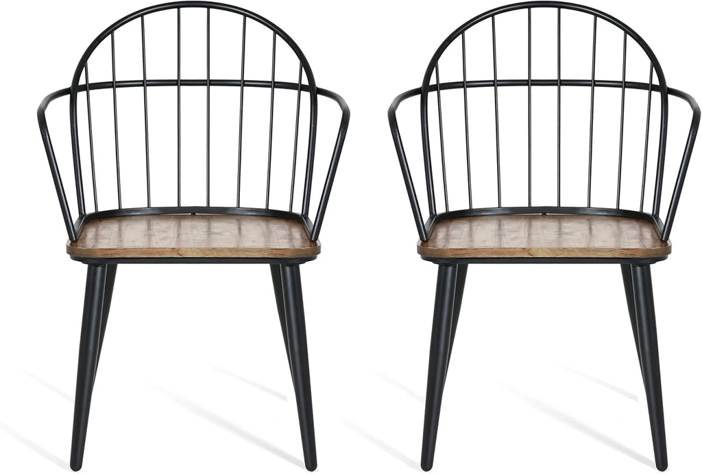 Christopher Knight Home Drats Dining Chairs Set of 2, Accent Dining Chair, Birch Finish Seating Kitchen Chair, Bucket Backrest Metal Frame Armchair, Industrial Dining Chair for Dining Room, Natural