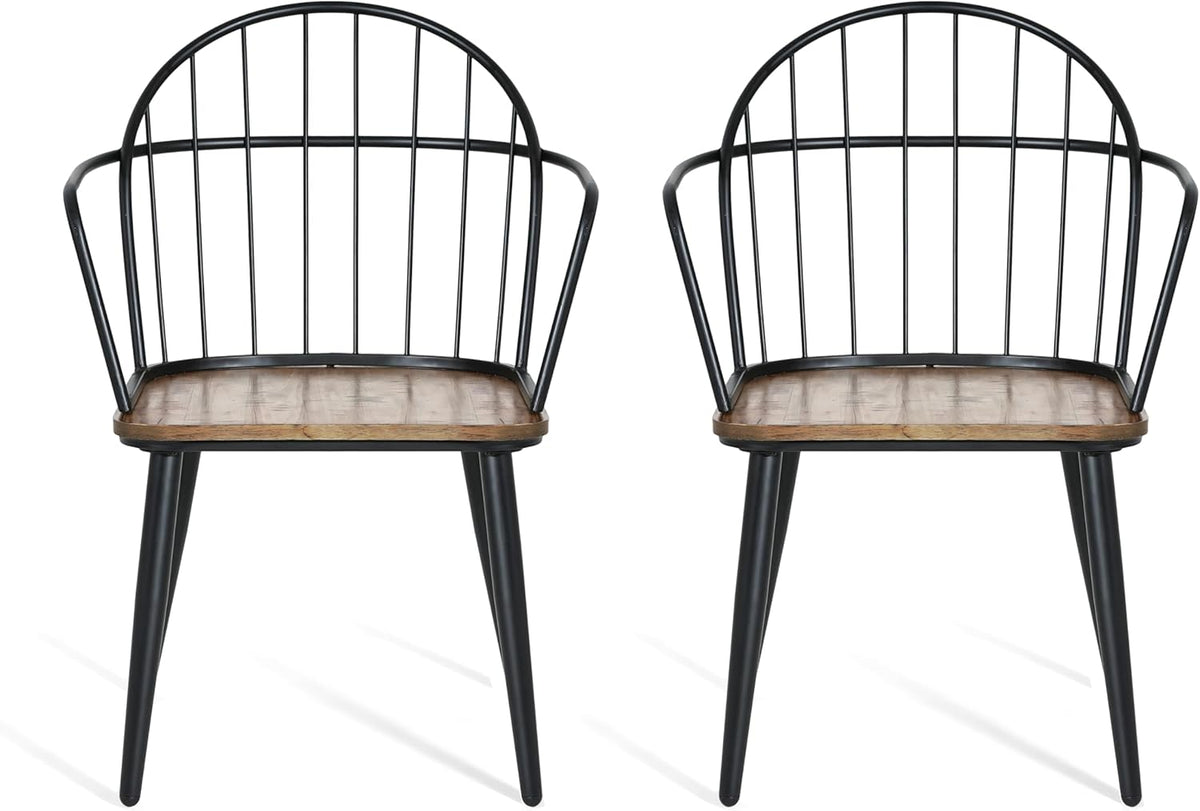 Christopher Knight Home Drats Dining Chairs Set of 2, Accent Dining Chair, Birch Finish Seating Kitchen Chair, Bucket Backrest Metal Frame Armchair, Industrial Dining Chair for Dining Room, Natural