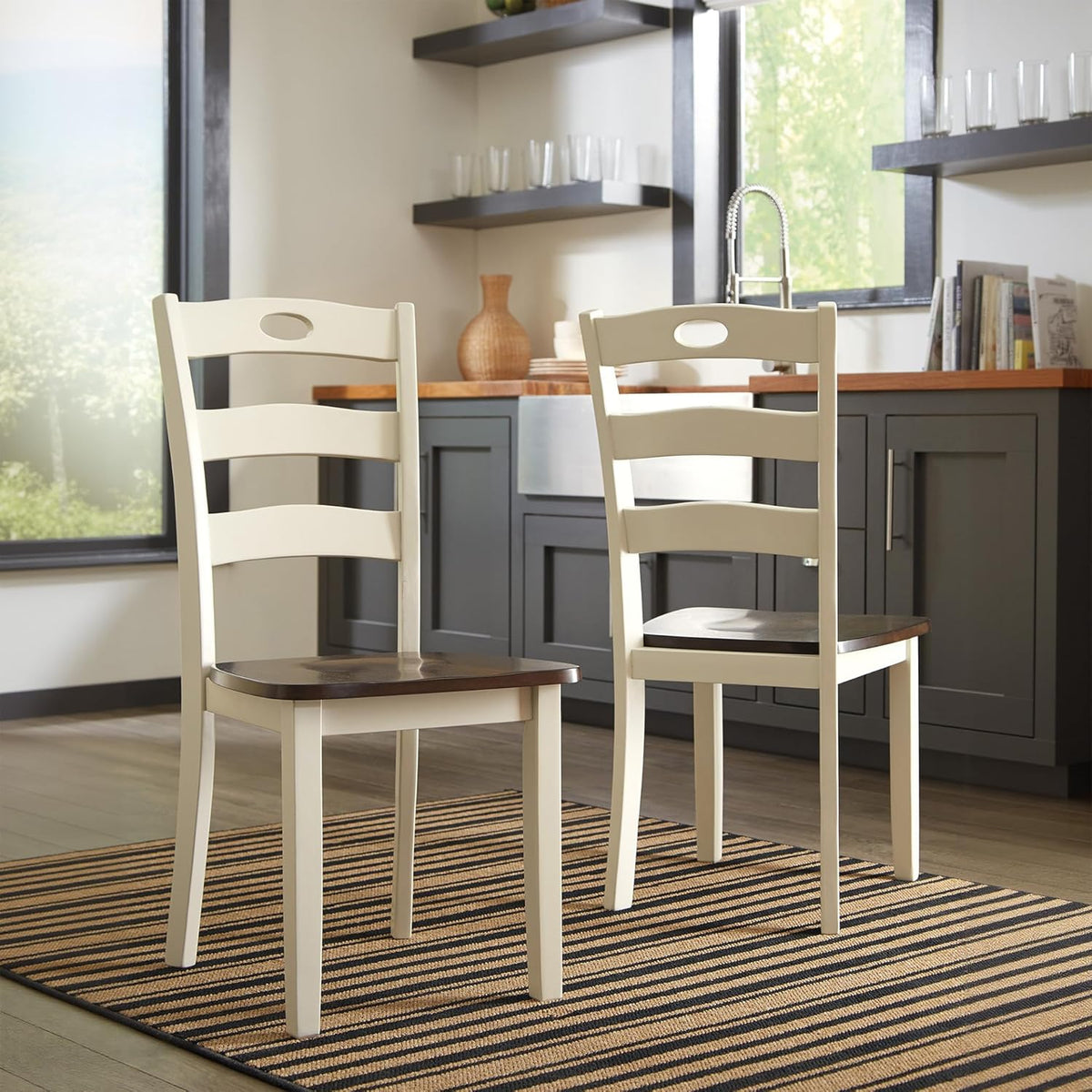 Signature Design by Ashley Woodanville 18" Cottage Ladderback Dining Chair, 2 Count, Cream & Brown
