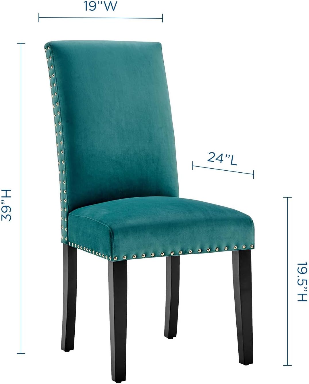 Modway Parcel Performance Velvet Dining Side Chairs - Set of 2, Teal