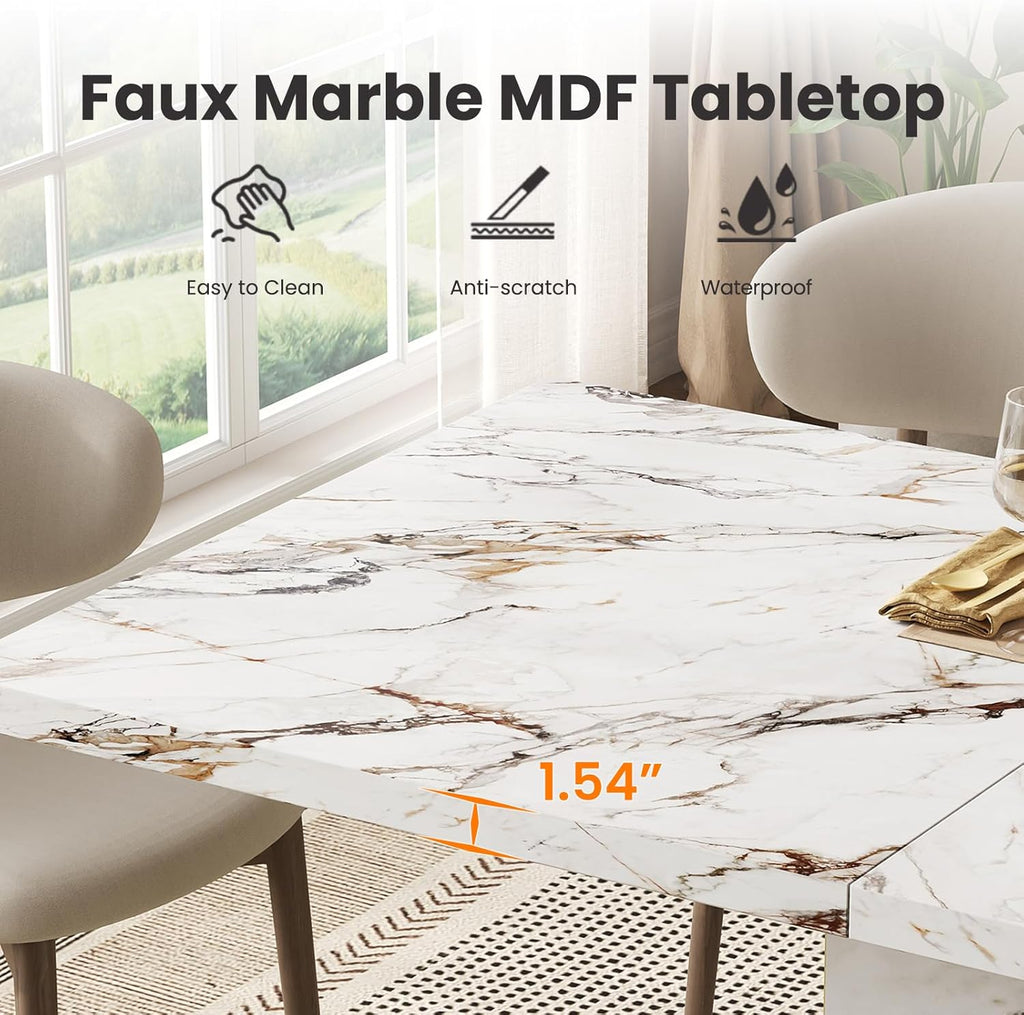 HOMISSUE 70" Faux Marble Dinner Table .Rectangle Modern White Dining Table for 6-8 People .Large Kitchen Furniture Table with Sturdy Base for Dining Room, Living Room, White