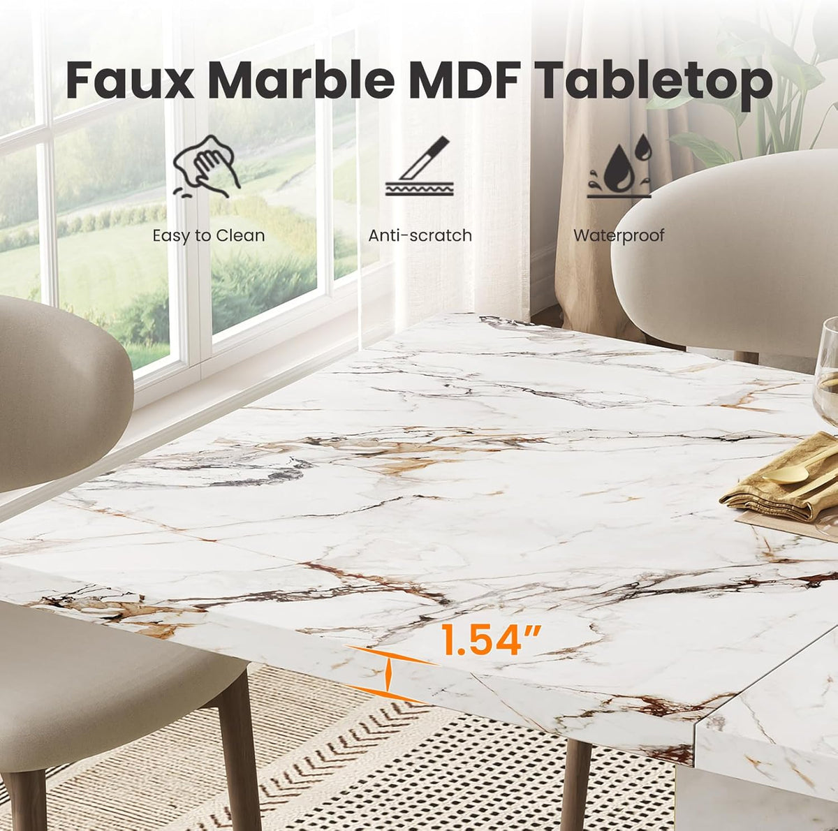 HOMISSUE 70" Faux Marble Dinner Table .Rectangle Modern White Dining Table for 6-8 People .Large Kitchen Furniture Table with Sturdy Base for Dining Room, Living Room, White