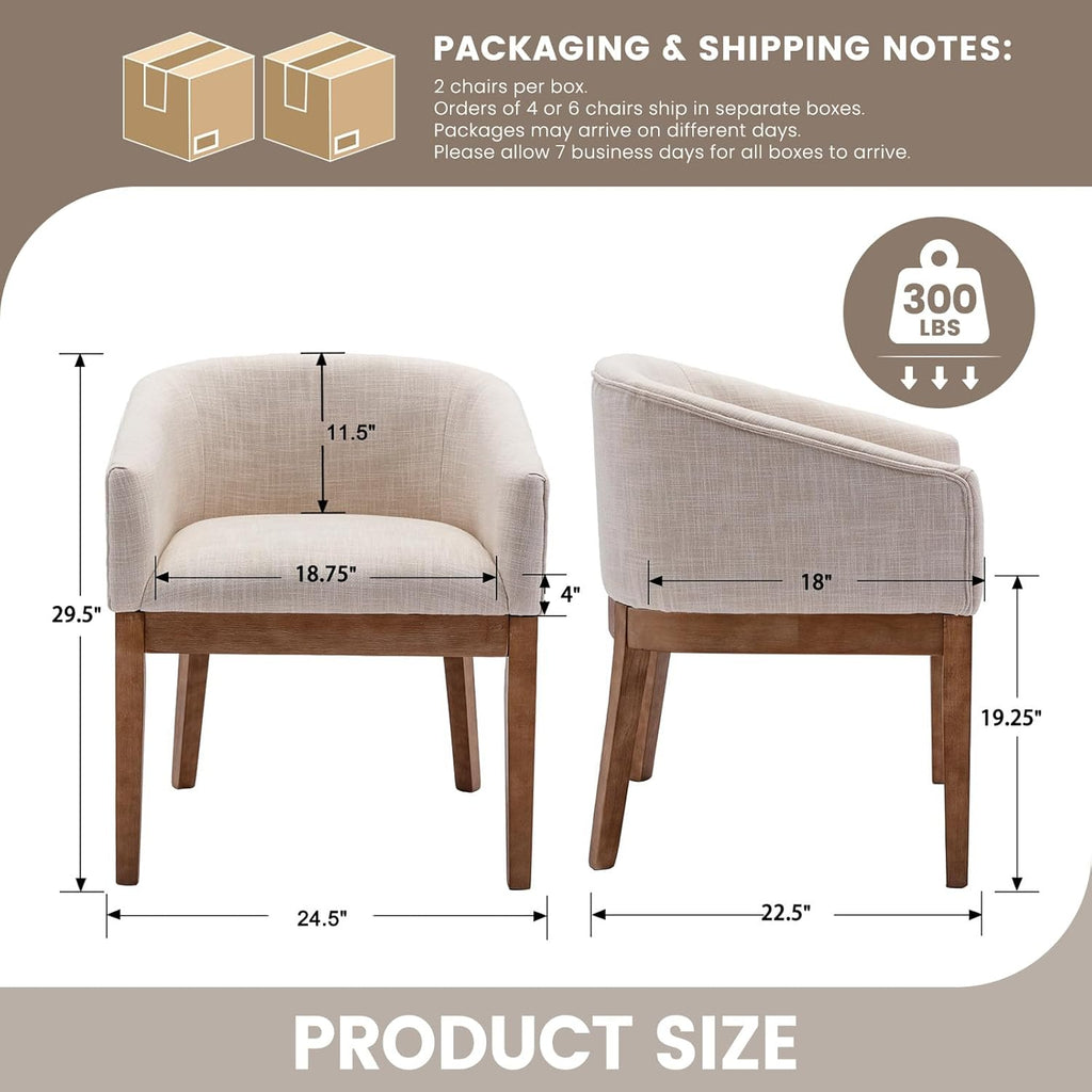 RIVOVA Beige Mid Century Modern Dining Chairs Set of 4, Farmhouse Linen Upholstered Accent Curved Backrest Kitchen Chairs Armchairs with Natural Wood Legs, Beige