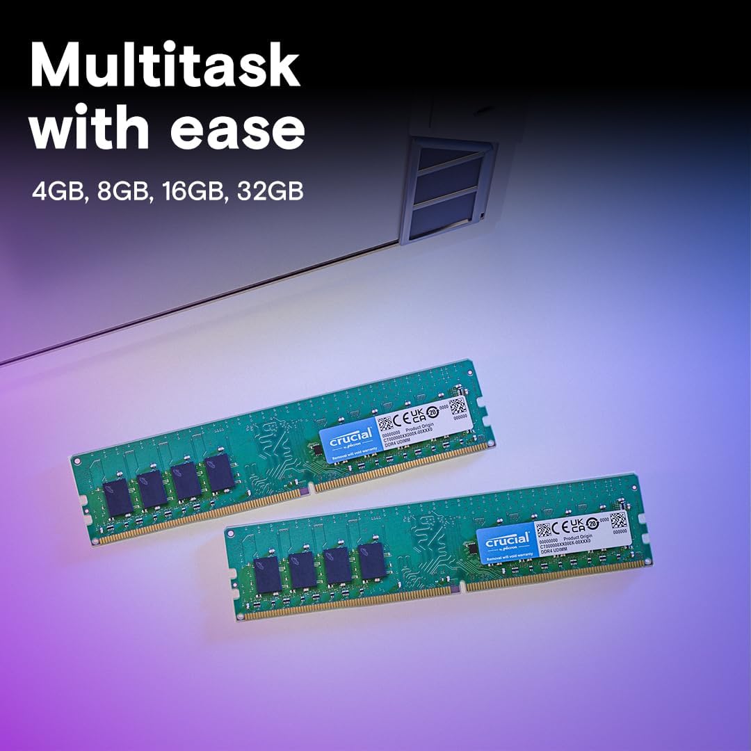 Crucial 32GB DDR4 RAM, 3200MHz (PC4-25600) CL22 Desktop Memory, UDIMM 288-Pin, Downclockable to 2933/2666MHz, Compatible with Intel and AMD Ryzen - CT16G4DFRA32A