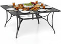 Tangkula 60" x 60" Metal Patio Dining Table for 8, Square Heavy Duty Outdoor Dining Table with Umbrella Hole, 8-Person Outside Dining Furniture for Porch, Garden, Balcony and Backyard