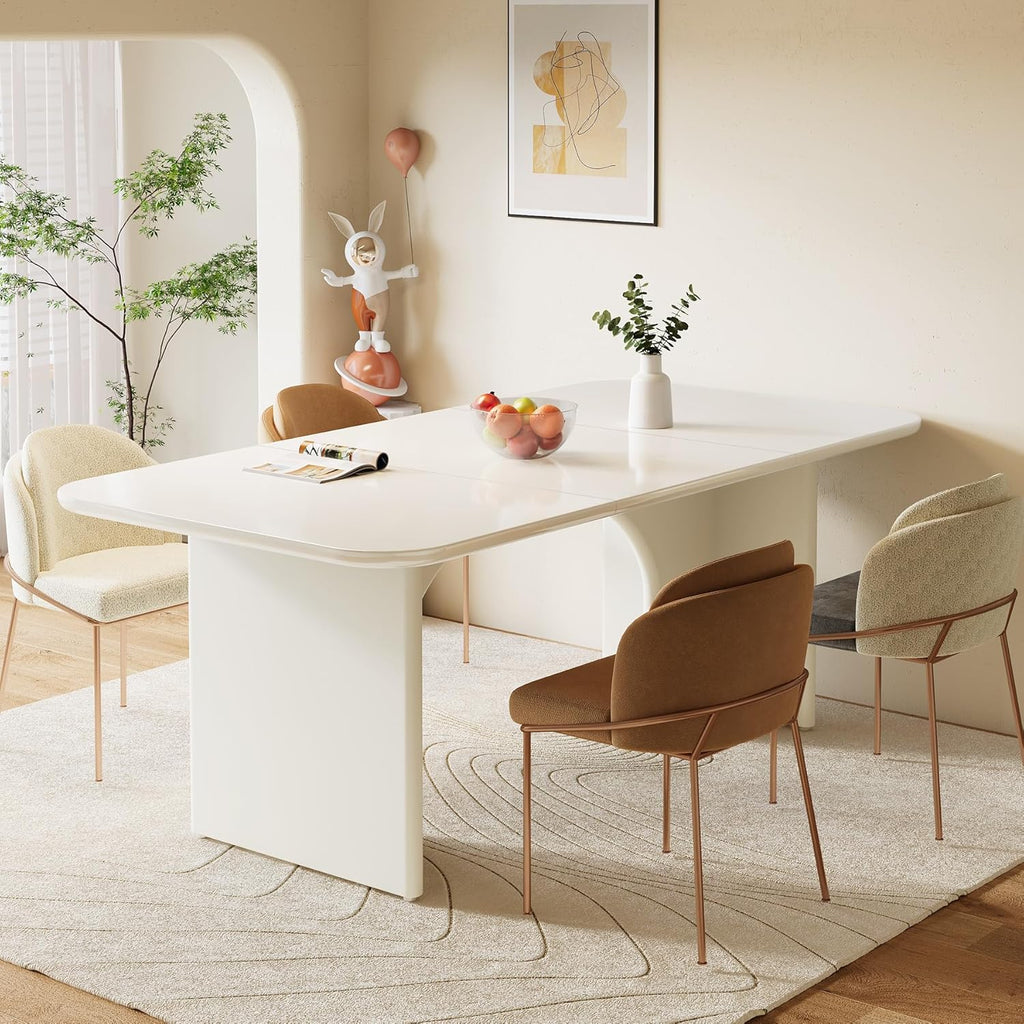 Tribesigns Modern White Dining Table for 4-6 People, 63" Large Rectangle Kitchen Table with Arch Design Legs, Dinner Table Kitchen & Dining Room Furniture