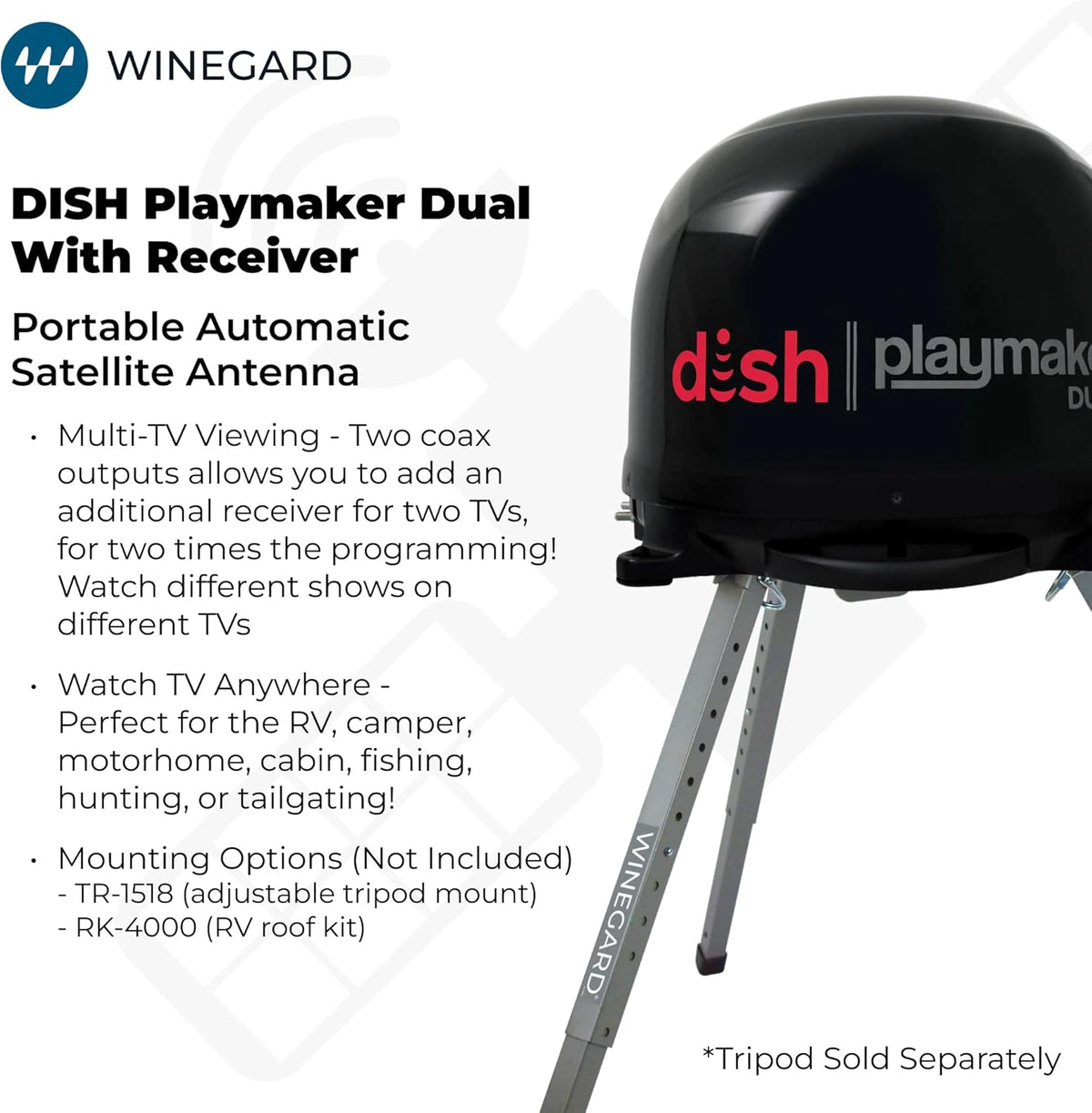 Winegard PL8035R Dish Playmaker Dual with Receiver - Automatic Satellite Antenna W/Dual Receiver Support for PL-70LR - RV, Camping, Tailgating, Outdoor, TV Connectivity - Outdoor