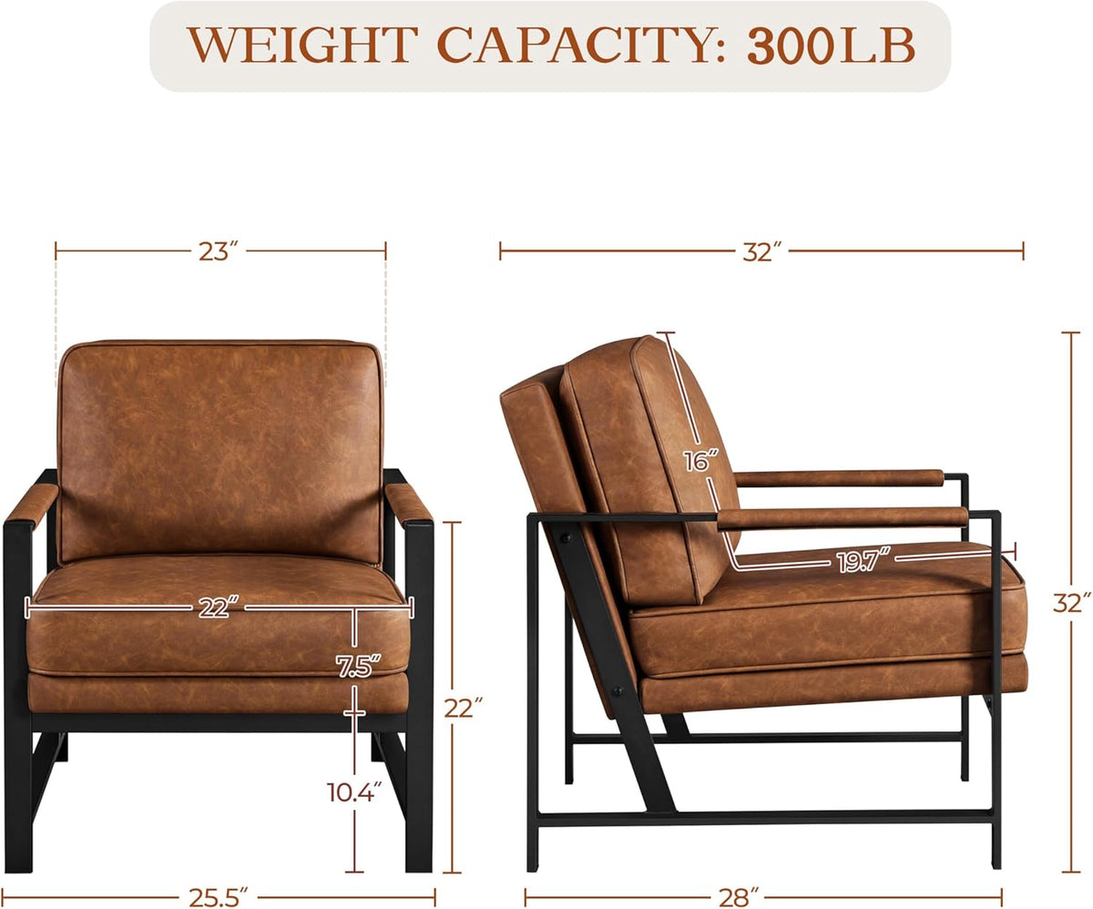 Yaheetech Set of 2 Accent Chairs for Living Room, Oversized Faux Leather Chair, Mid Century Modern Reading Chair for Bedroom Waiting Room, Light Brown
