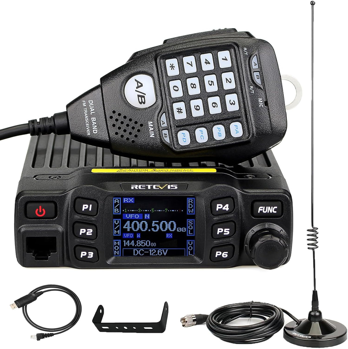Retevis RT95 Dual Band Mobile Radio, Long Range Ham Radio with Antenna, 180 Degree Rotatable LCD Display, Mic Gain, Chirp, DTMF, 2m 70cm Mini Mobile Transceiver for RV Camping