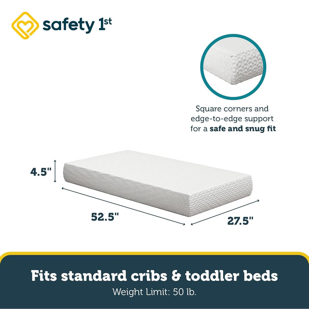 Safety 1st Heavenly Dreams Premium 4.5" Foam Baby Crib & Toddler Bed Mattress in a Box