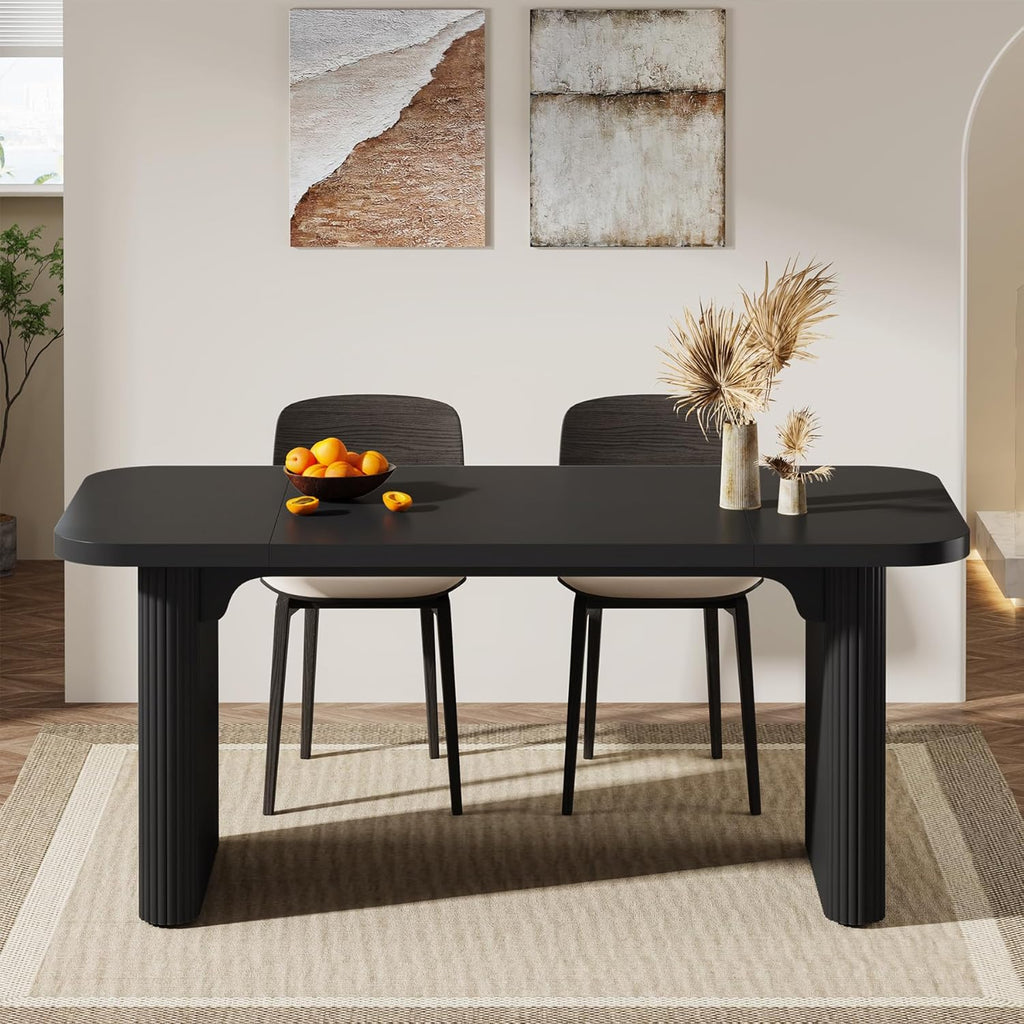 Tribesigns Dining Table for 4-6, Rectangular Wood Kitchen Tables with Double Pedestal, 62-Inch Dinner Tables for Dining Room, Living Room, Easy Assembly, Only Table (Black)