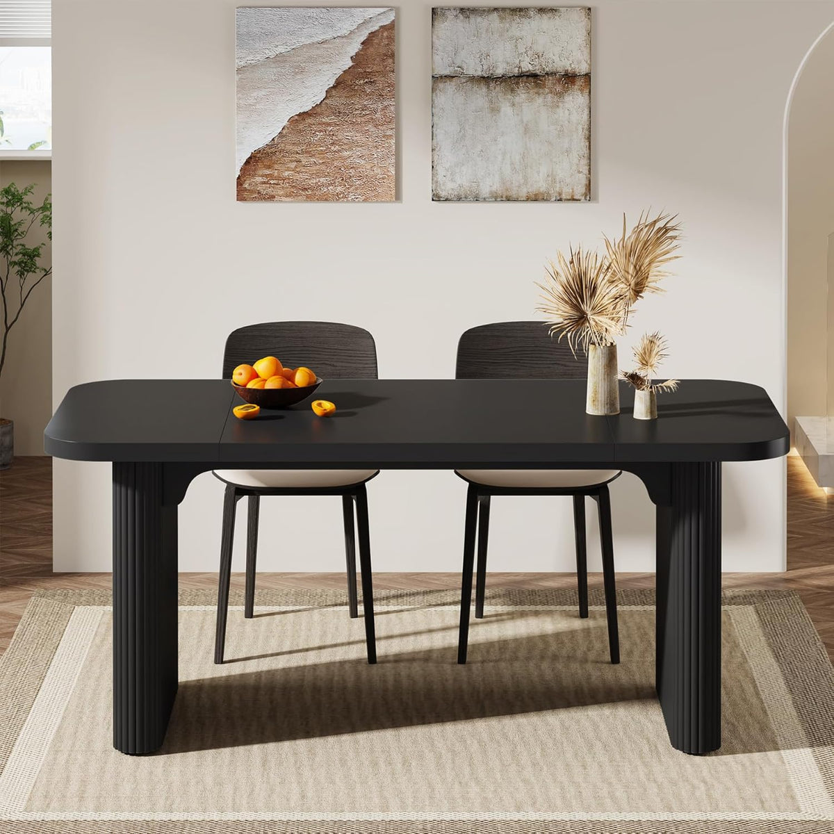 Tribesigns Dining Table for 4-6, Rectangular Wood Kitchen Tables with Double Pedestal, 62-Inch Dinner Tables for Dining Room, Living Room, Easy Assembly, Only Table (Black)