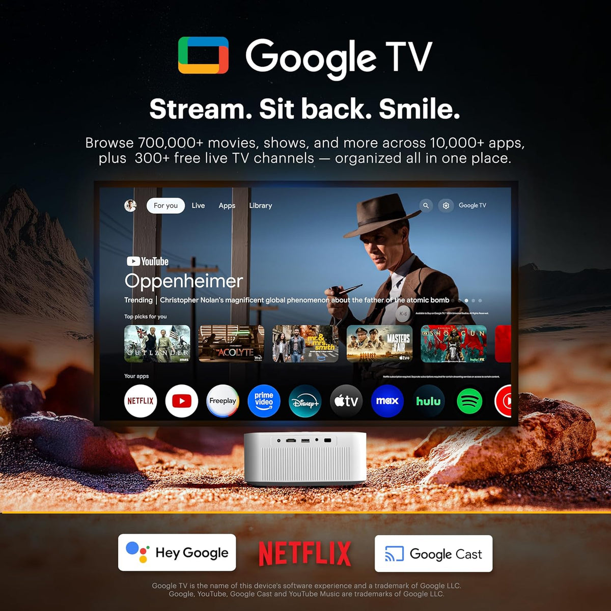 KODAK Flik X20 1080p Smart Projector - White - Built-In ATV Dongle & Smart Projector Apps - Android TV 12 & Google Assistant Remote for Home Theater - Full HD 1080p with HDR10+ & 4K Decoding